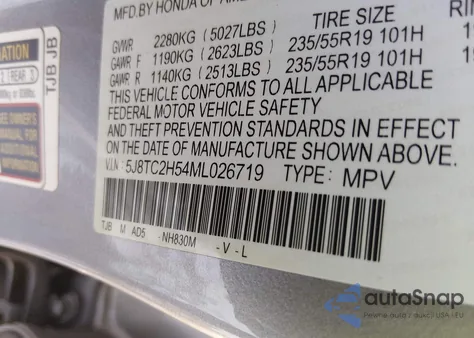 2021 Acura Rdx Technology Package z USA, uszkodzony, nr VIN 5J8TC2H54ML026719
